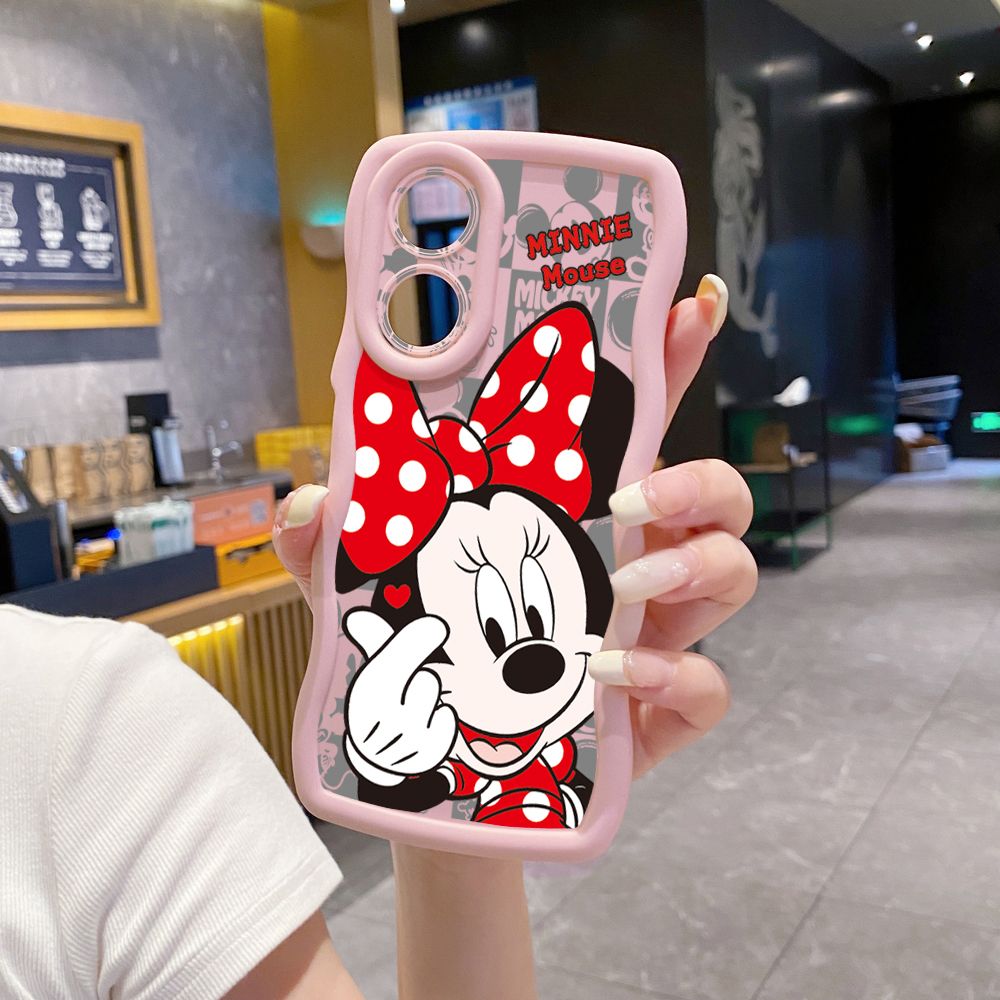 For OPPO Reno 5 6 Lite 7 8 Reno 7Z 8 Z 5F F19 F21 Pro Sweet Couple Mickey Minnie Wave Frame Phone Case Anti Drop Cover