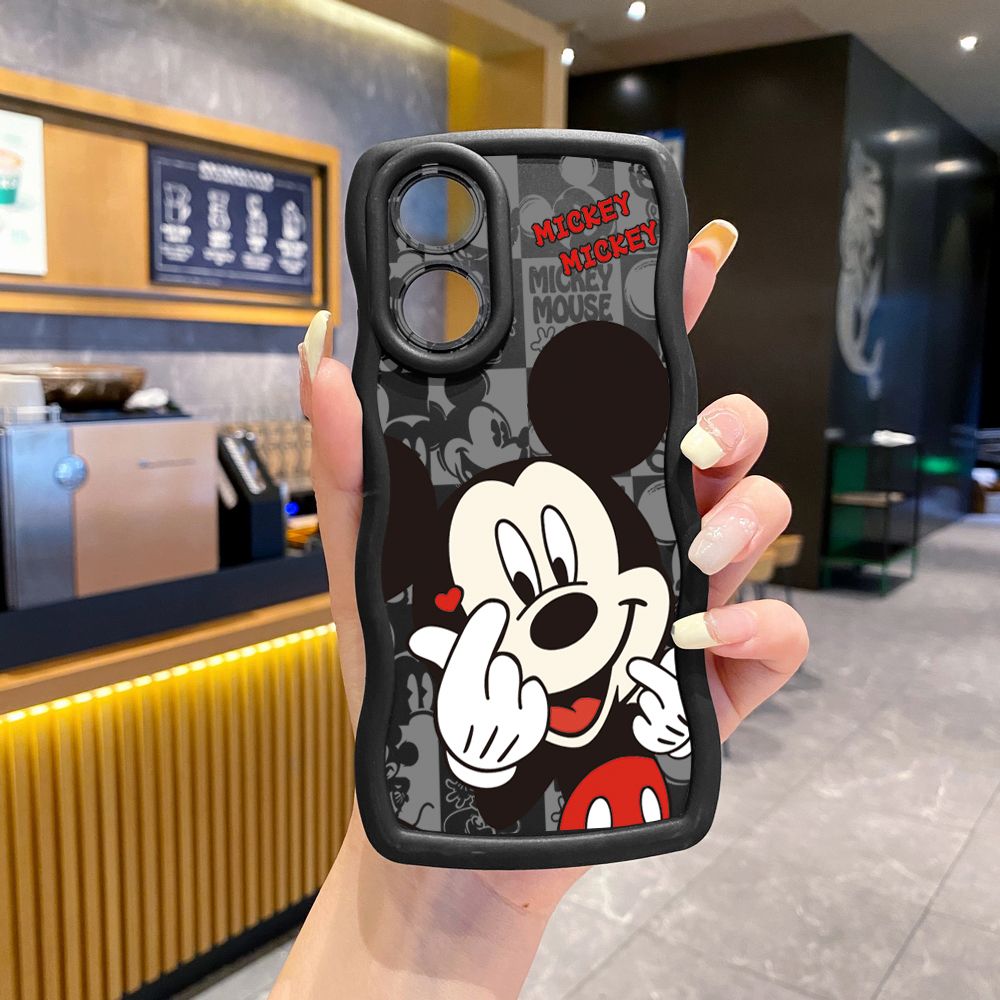 For OPPO Reno 5 6 Lite 7 8 Reno 7Z 8 Z 5F F19 F21 Pro Sweet Couple Mickey Minnie Wave Frame Phone Case Anti Drop Cover