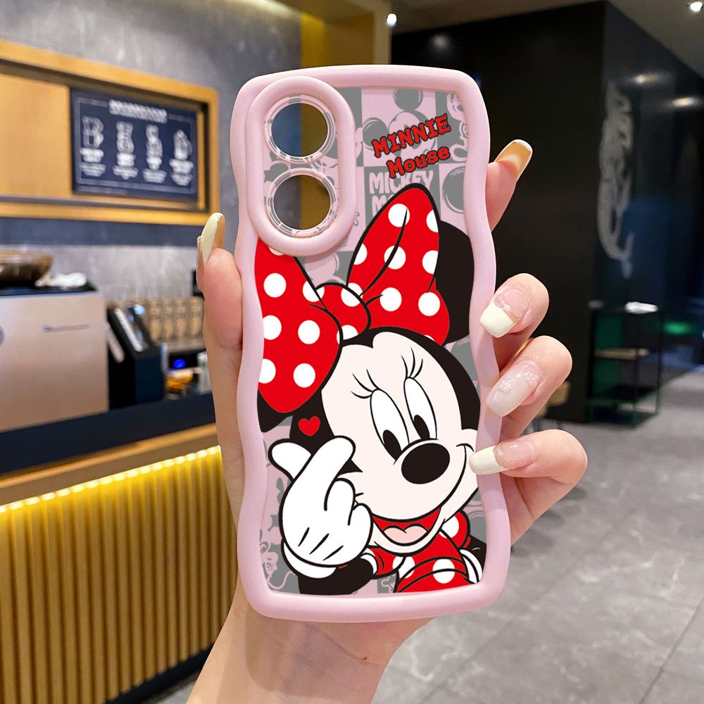 For OPPO Reno 5 6 Lite 7 8 Reno 7Z 8 Z 5F F19 F21 Pro Sweet Couple Mickey Minnie Wave Frame Phone Case Anti Drop Cover