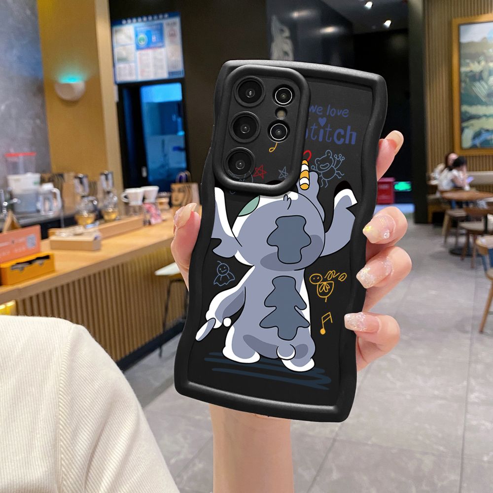 For Samsung Galaxy S24 S23 Ultra S22 Plus S21 FE S20 Lovely Couple Stitch Wave Frame Phone Case Anti Drop Cover