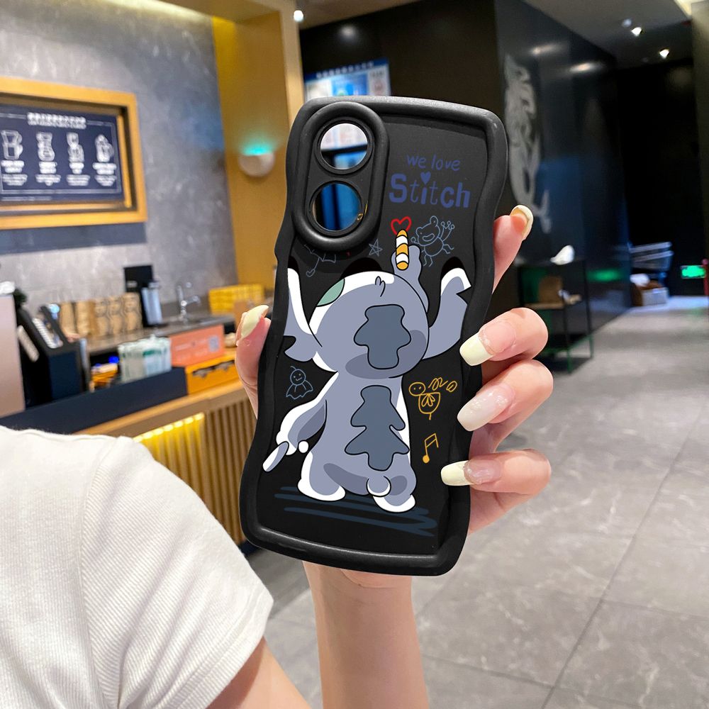 For OPPO Reno 5 6 Lite 7 8 Reno 7Z 8 Z 5F F19 F21 Pro Lovely Couple Stitch Wave Frame Phone Case Anti Drop Cover