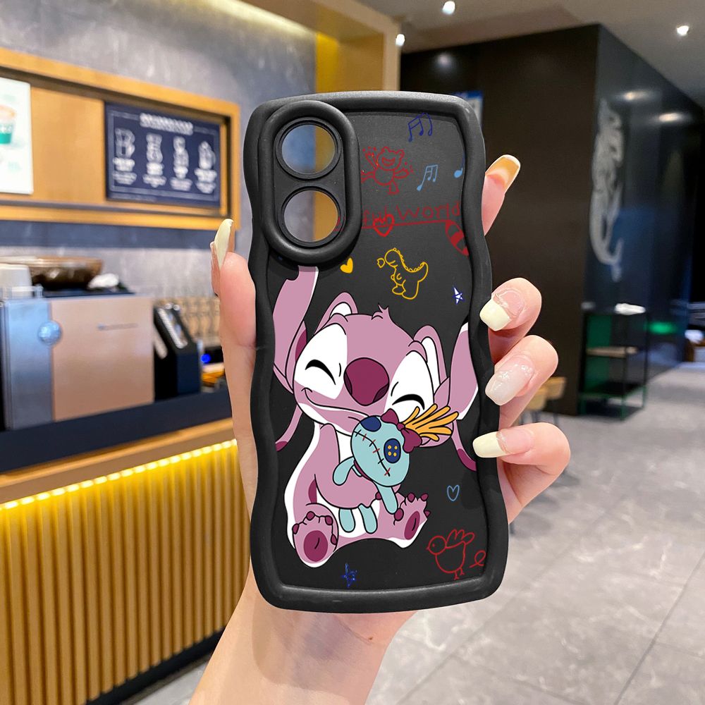 For OPPO Reno 5 6 Lite 7 8 Reno 7Z 8 Z 5F F19 F21 Pro Lovely Couple Stitch Wave Frame Phone Case Anti Drop Cover