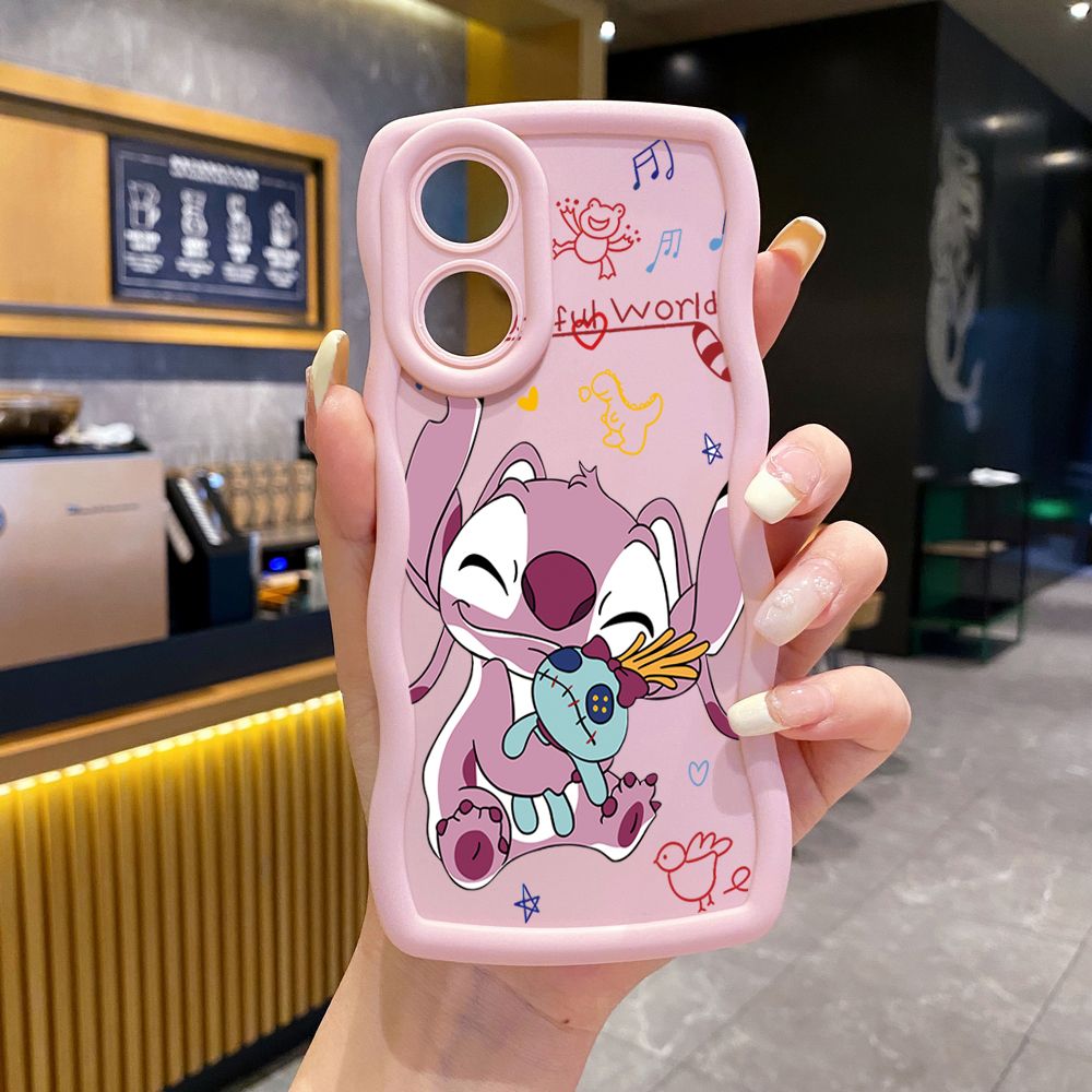 For OPPO Reno 5 6 Lite 7 8 Reno 7Z 8 Z 5F F19 F21 Pro Lovely Couple Stitch Wave Frame Phone Case Anti Drop Cover
