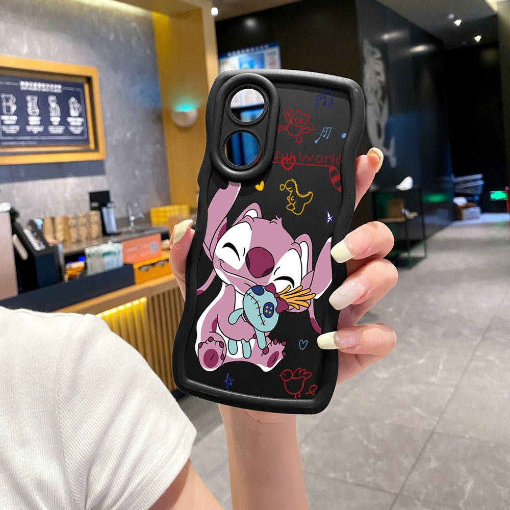 For OPPO Reno 5 6 Lite 7 8 Reno 7Z 8 Z 5F F19 F21 Pro Lovely Couple Stitch Wave Frame Phone Case Anti Drop Cover