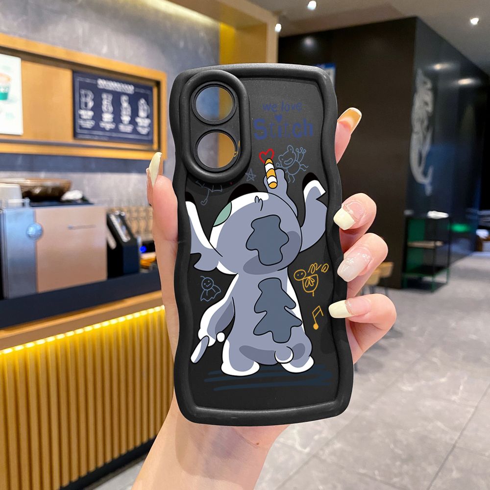 For OPPO Reno 5 6 Lite 7 8 Reno 7Z 8 Z 5F F19 F21 Pro Lovely Couple Stitch Wave Frame Phone Case Anti Drop Cover