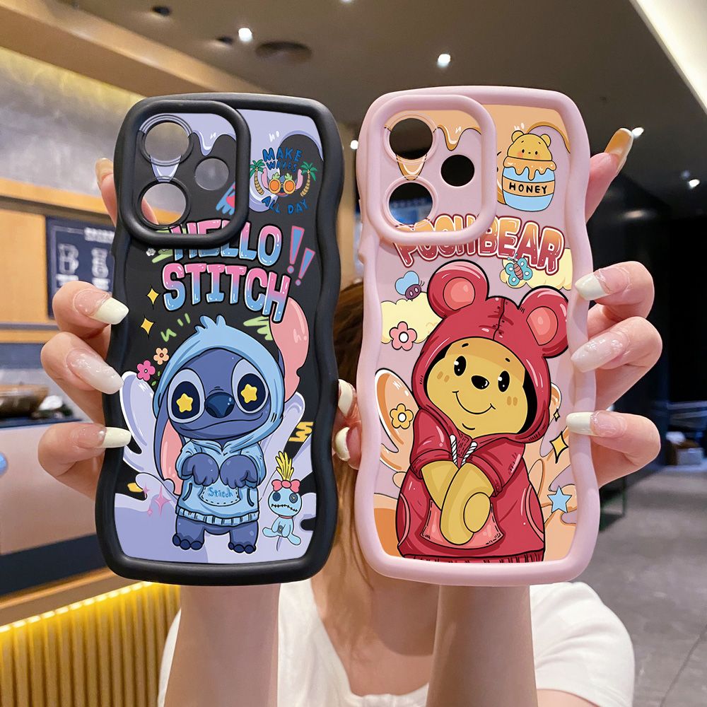 For Infinix Hot 40i 40 Pro Note 30 Play Smart 8 Pro 9 10 Play Lite Pooh Bear Stitch Wave Frame Phone Case Anti Drop Cover