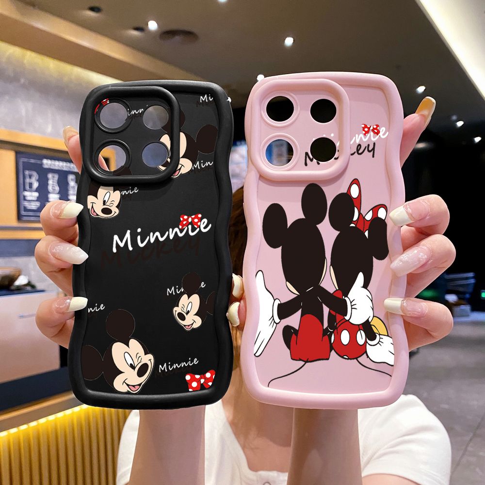 For Xiaomi Redmi Note 13 Pro 5G 12S 12 Turbo 11S 13C 12C Couple Mickey Minnie Wave Frame Phone Case Anti Drop Cover