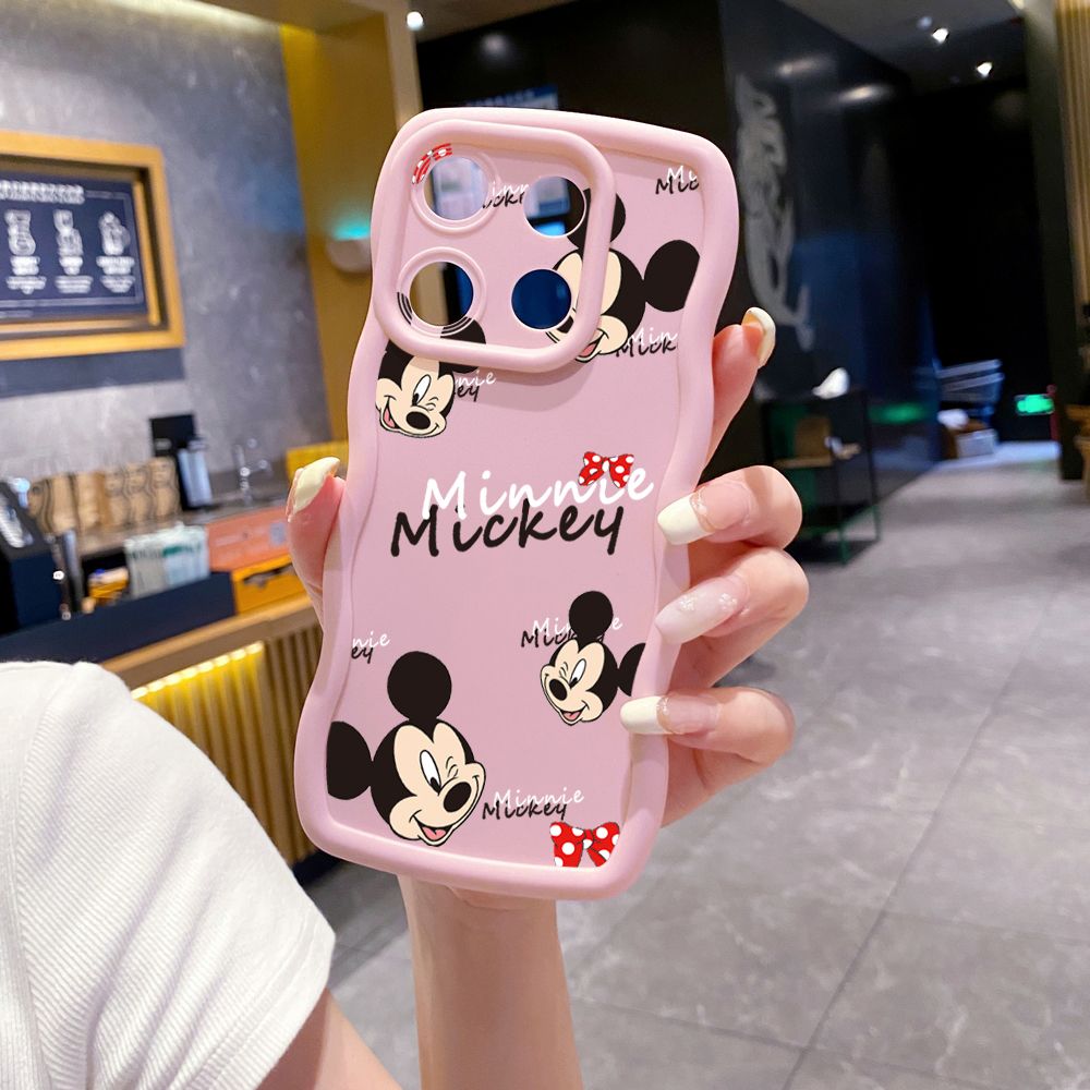 For Xiaomi Redmi Note 13 Pro 5G 12S 12 Turbo 11S 13C 12C Couple Mickey Minnie Wave Frame Phone Case Anti Drop Cover
