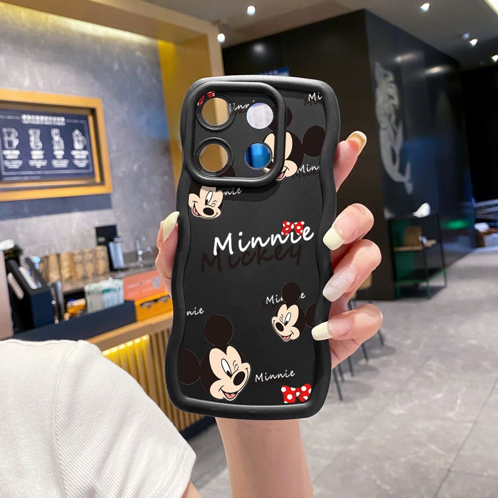 For Xiaomi Redmi Note 13 Pro 5G 12S 12 Turbo 11S 13C 12C Couple Mickey Minnie Wave Frame Phone Case Anti Drop Cover