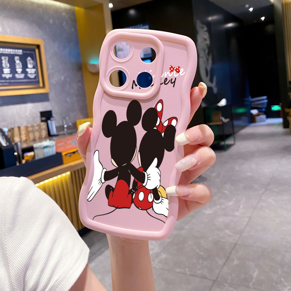 For Xiaomi Redmi Note 13 Pro 5G 12S 12 Turbo 11S 13C 12C Couple Mickey Minnie Wave Frame Phone Case Anti Drop Cover