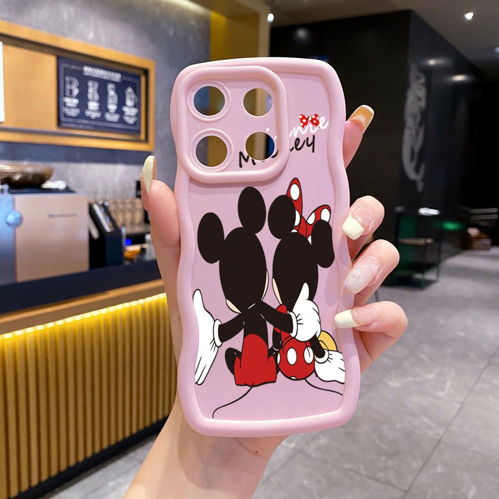 For Xiaomi Redmi Note 13 Pro 5G 12S 12 Turbo 11S 13C 12C Couple Mickey Minnie Wave Frame Phone Case Anti Drop Cover
