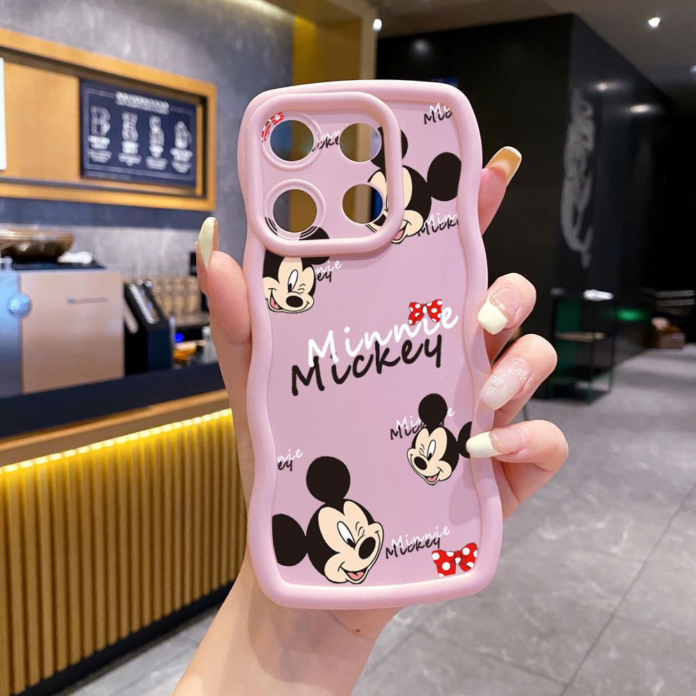 For Xiaomi Redmi Note 13 Pro 5G 12S 12 Turbo 11S 13C 12C Couple Mickey Minnie Wave Frame Phone Case Anti Drop Cover