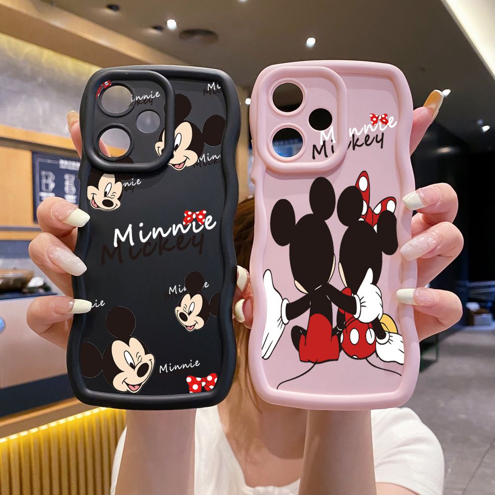 For Infinix Hot 40i 40 Pro Note 30 Play Smart 8 Pro 9 10 Play Lite Couple Mickey Minnie Wave Frame Phone Case Anti Drop Cover