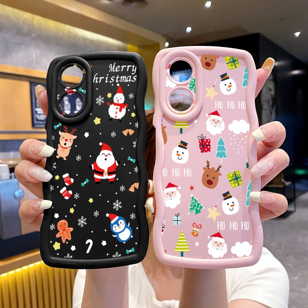 For OPPO Reno 5 6 Lite 7 8 Reno 7Z 8 Z 5F F19 F21 Pro Santa Christmas Wave Frame Phone Case Anti Drop Cover