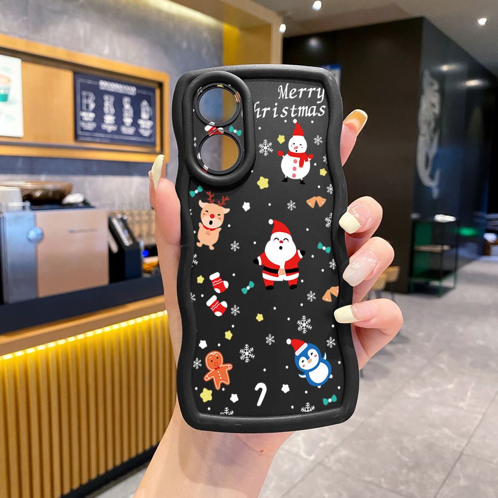 For OPPO Reno 5 6 Lite 7 8 Reno 7Z 8 Z 5F F19 F21 Pro Santa Christmas Wave Frame Phone Case Anti Drop Cover