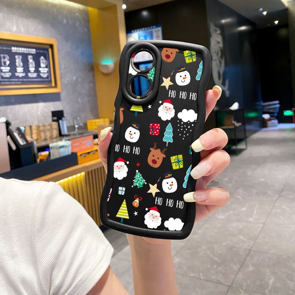 For OPPO Reno 5 6 Lite 7 8 Reno 7Z 8 Z 5F F19 F21 Pro Santa Christmas Wave Frame Phone Case Anti Drop Cover