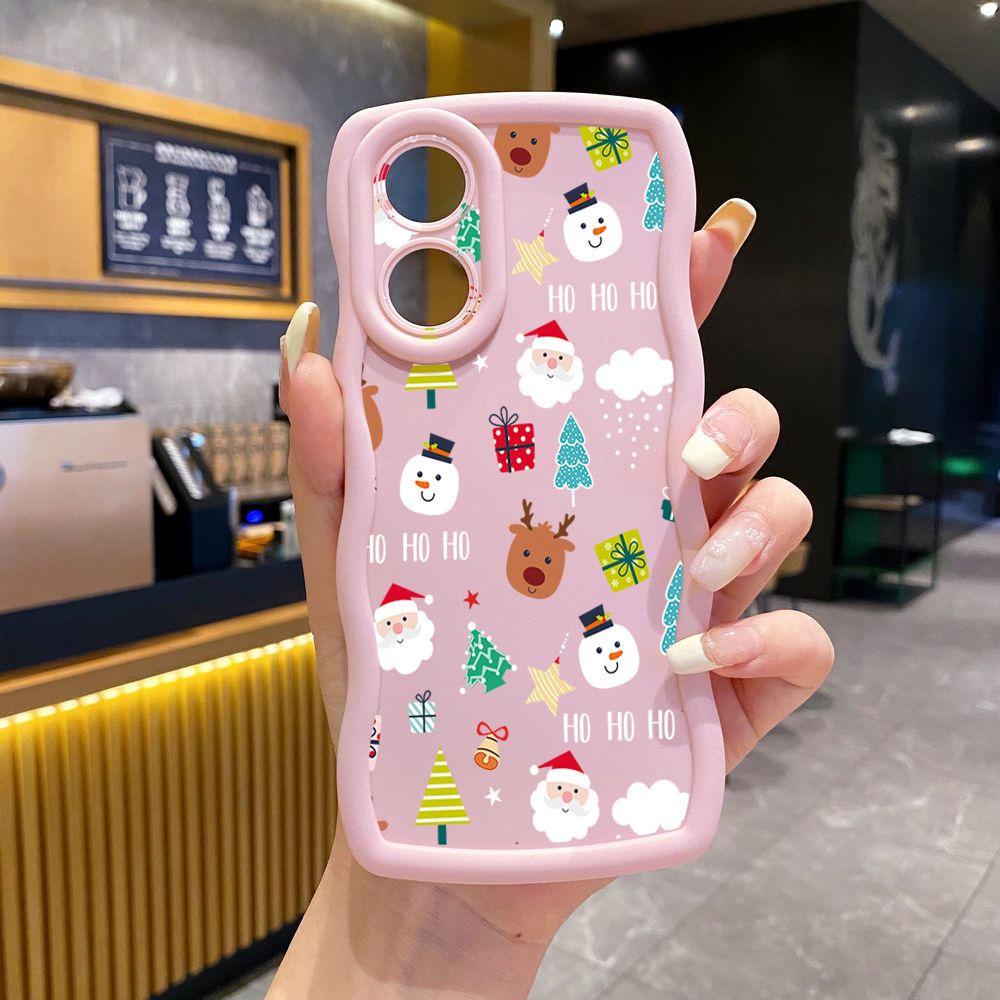 For OPPO Reno 5 6 Lite 7 8 Reno 7Z 8 Z 5F F19 F21 Pro Santa Christmas Wave Frame Phone Case Anti Drop Cover