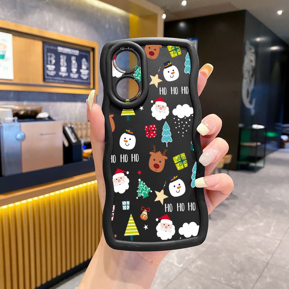 For OPPO Reno 5 6 Lite 7 8 Reno 7Z 8 Z 5F F19 F21 Pro Santa Christmas Wave Frame Phone Case Anti Drop Cover