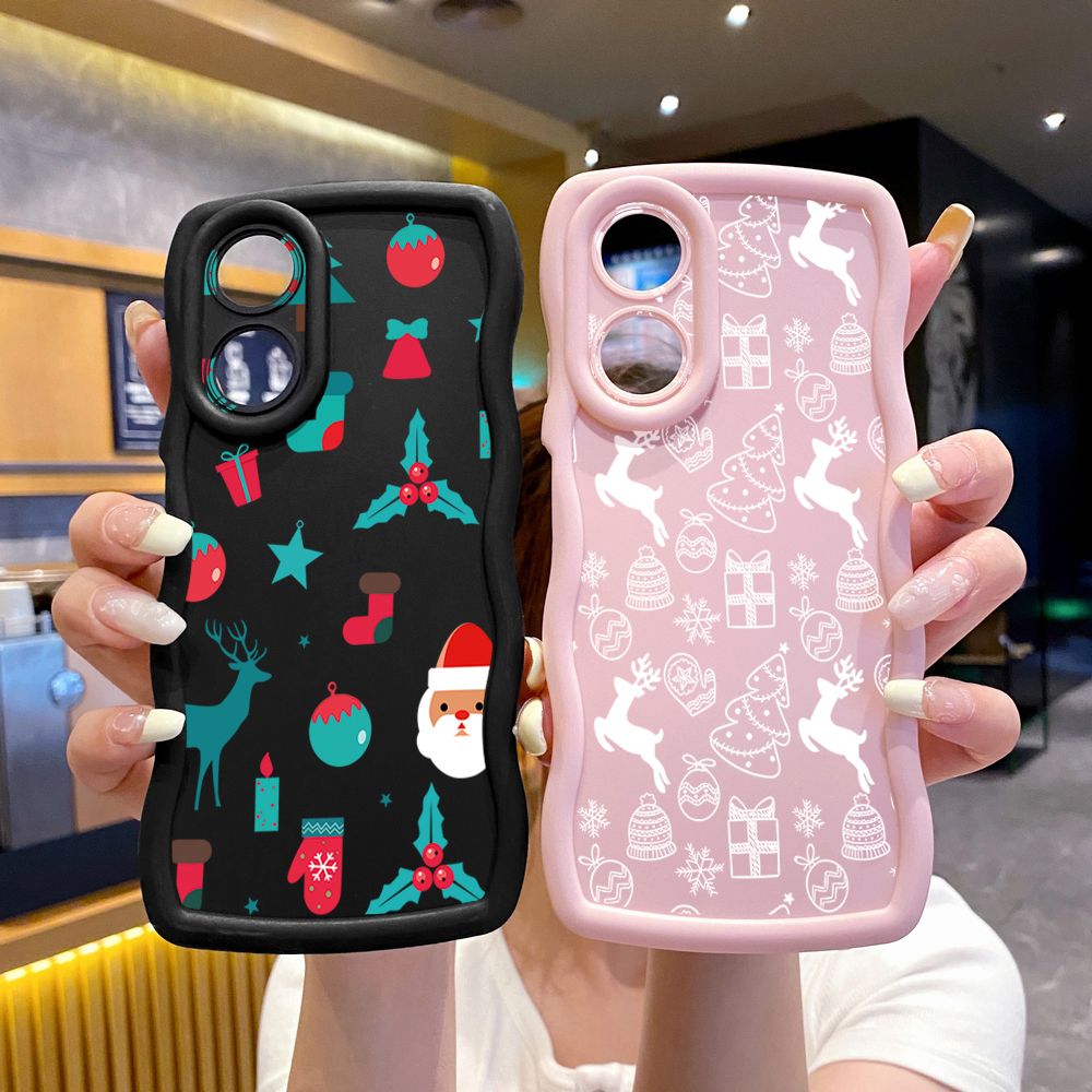 For OPPO Reno 5 6 Lite 7 8 Reno 7Z 8 Z 5F F19 F21 Pro Christmas Deer Wave Frame Phone Case Anti Drop Cover