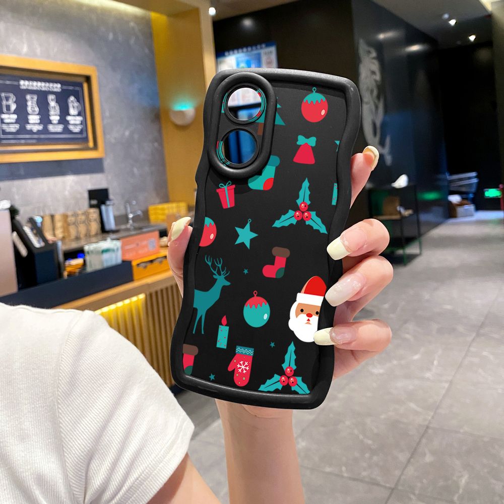 For OPPO Reno 5 6 Lite 7 8 Reno 7Z 8 Z 5F F19 F21 Pro Christmas Deer Wave Frame Phone Case Anti Drop Cover
