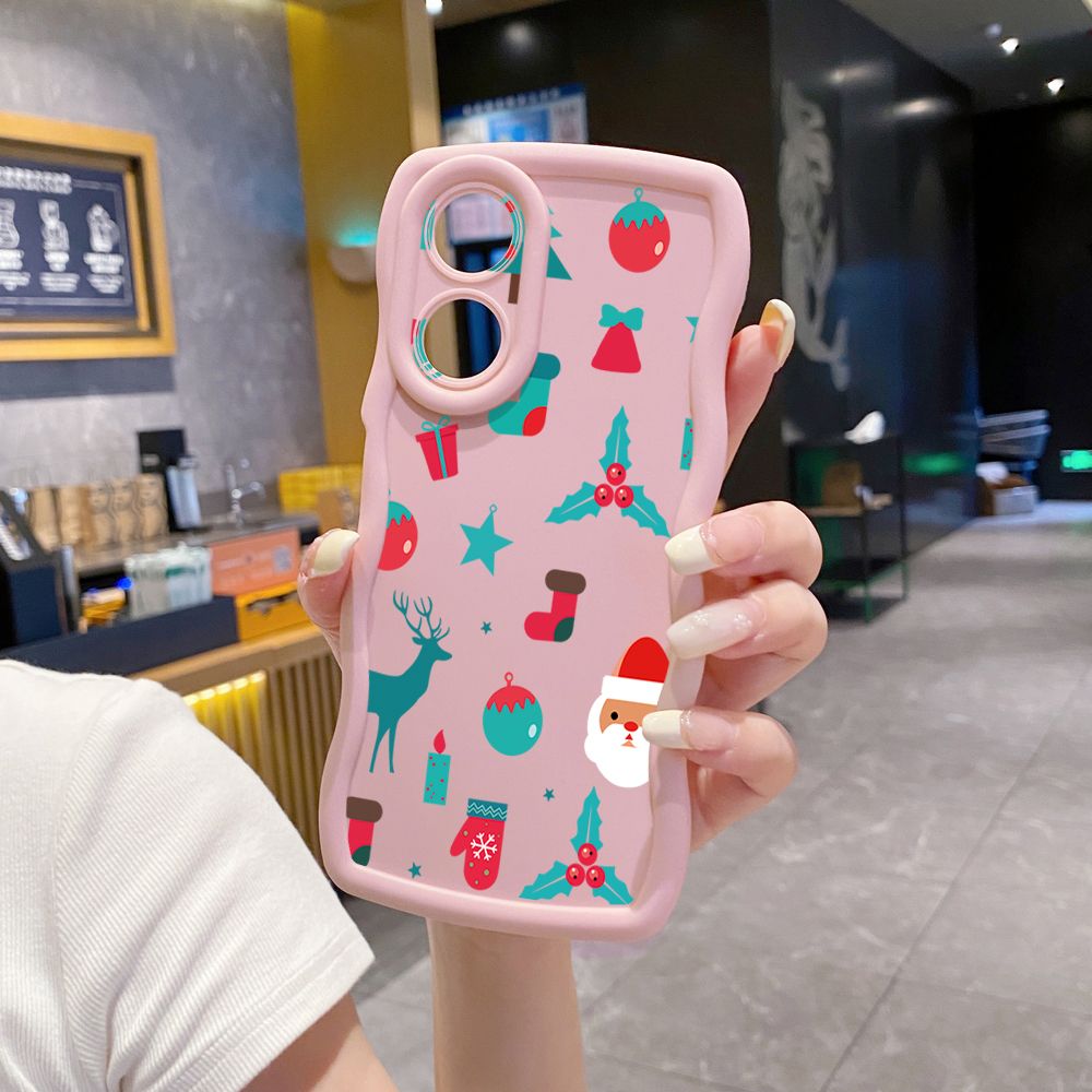 For OPPO Reno 5 6 Lite 7 8 Reno 7Z 8 Z 5F F19 F21 Pro Christmas Deer Wave Frame Phone Case Anti Drop Cover