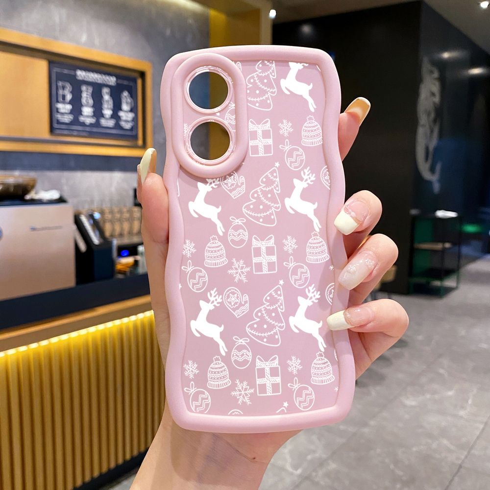 For OPPO Reno 5 6 Lite 7 8 Reno 7Z 8 Z 5F F19 F21 Pro Christmas Deer Wave Frame Phone Case Anti Drop Cover