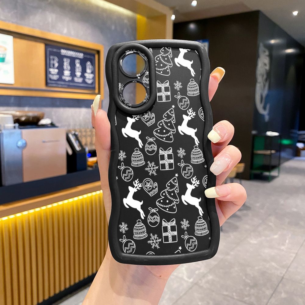 For OPPO Reno 5 6 Lite 7 8 Reno 7Z 8 Z 5F F19 F21 Pro Christmas Deer Wave Frame Phone Case Anti Drop Cover