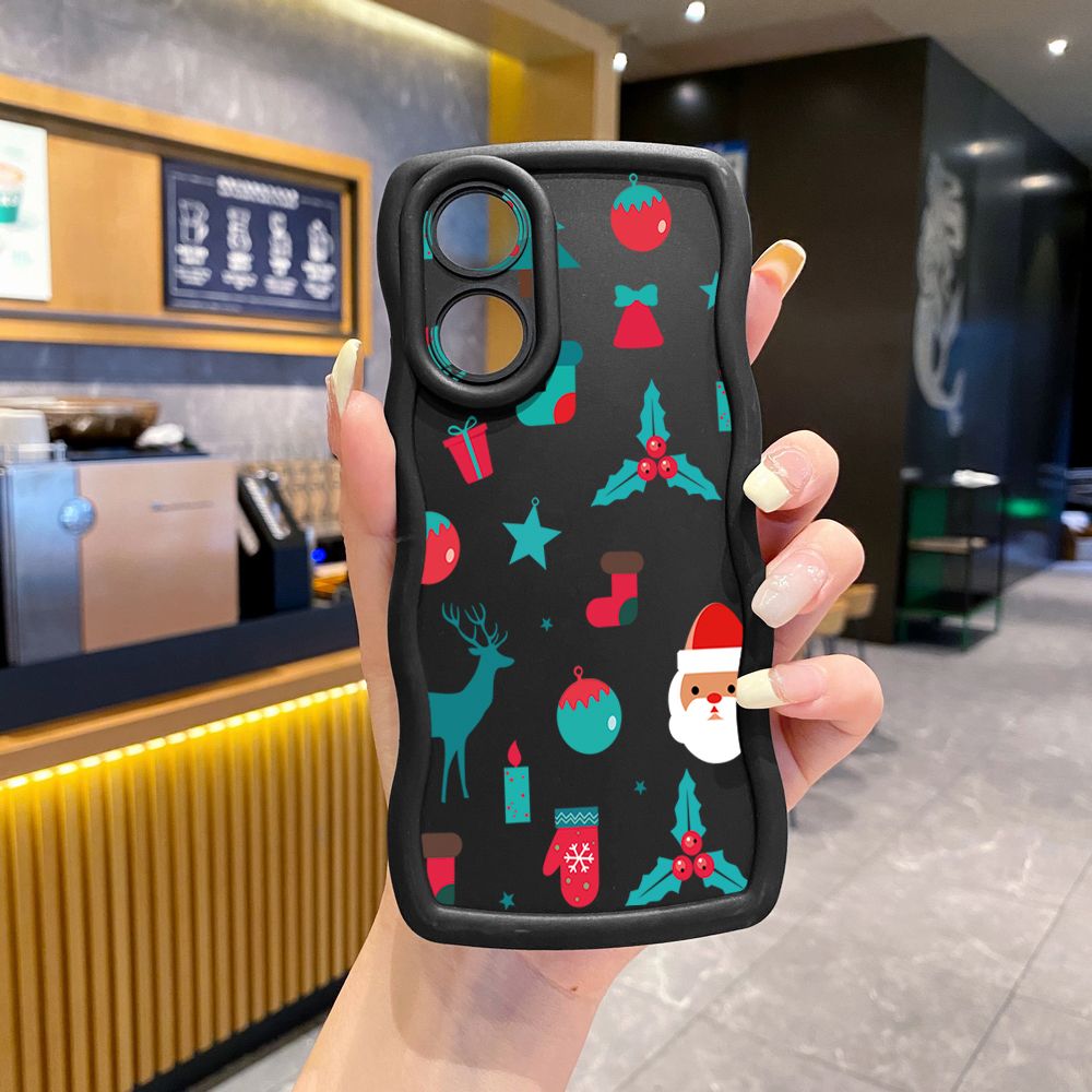 For OPPO Reno 5 6 Lite 7 8 Reno 7Z 8 Z 5F F19 F21 Pro Christmas Deer Wave Frame Phone Case Anti Drop Cover