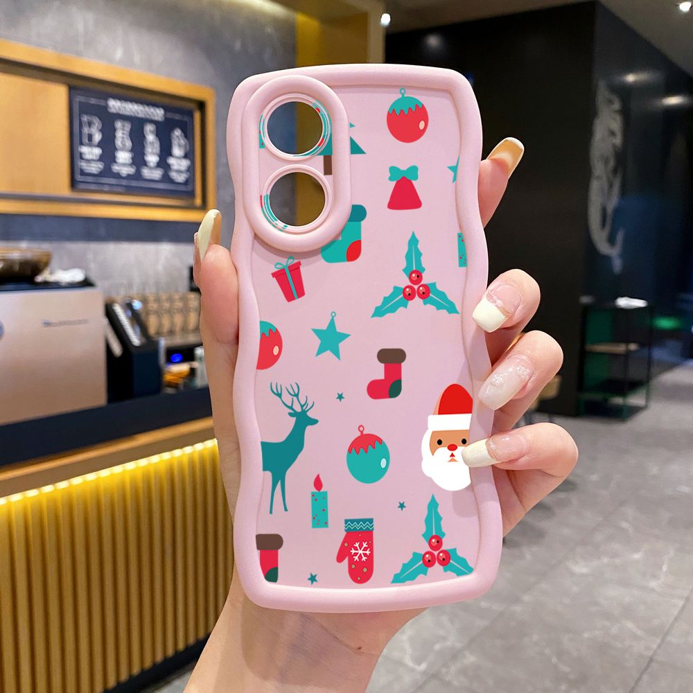 For OPPO Reno 5 6 Lite 7 8 Reno 7Z 8 Z 5F F19 F21 Pro Christmas Deer Wave Frame Phone Case Anti Drop Cover