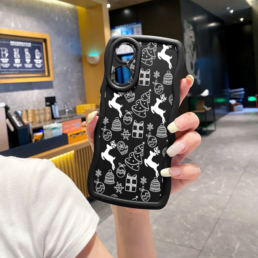 For OPPO Reno 5 6 Lite 7 8 Reno 7Z 8 Z 5F F19 F21 Pro Christmas Deer Wave Frame Phone Case Anti Drop Cover