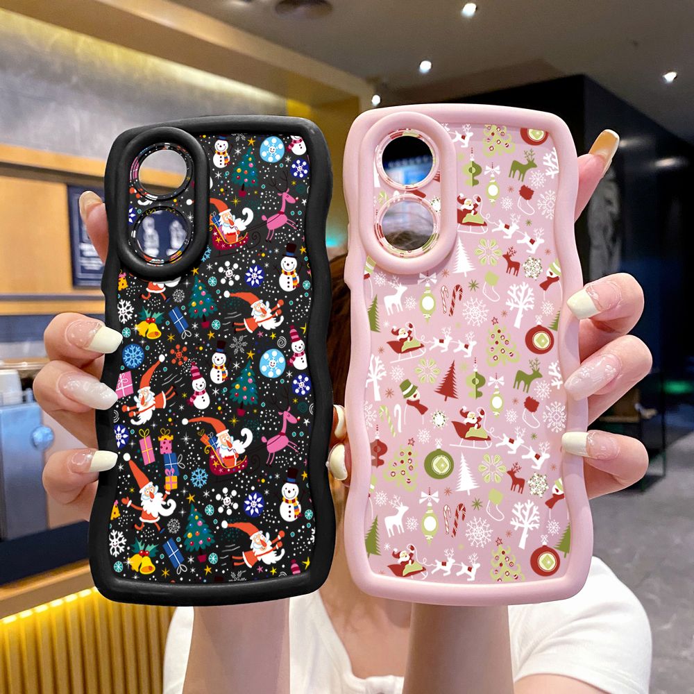 For OPPO Reno 5 6 Lite 7 8 Reno 7Z 8 Z 5F F19 F21 Pro Merry Christmas Snowman Wave Frame Phone Case Anti Drop Cover