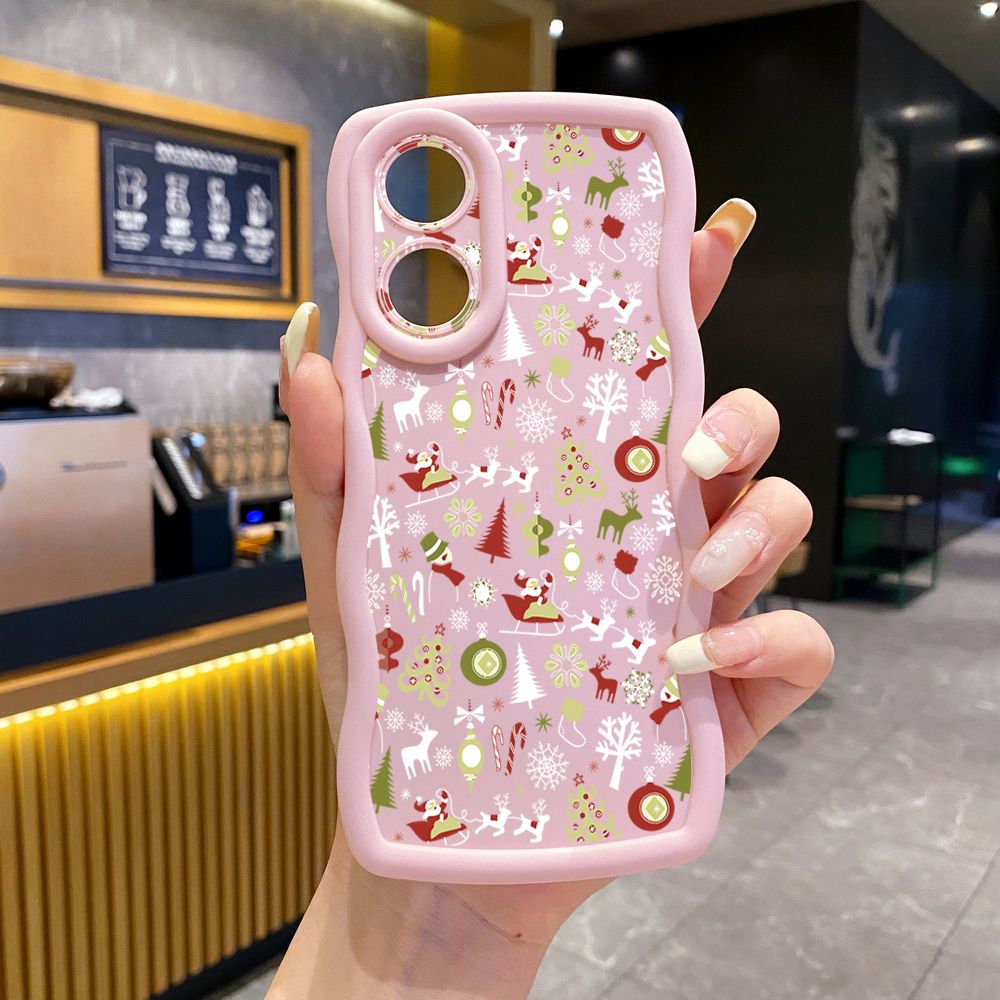 For OPPO Reno 5 6 Lite 7 8 Reno 7Z 8 Z 5F F19 F21 Pro Merry Christmas Snowman Wave Frame Phone Case Anti Drop Cover