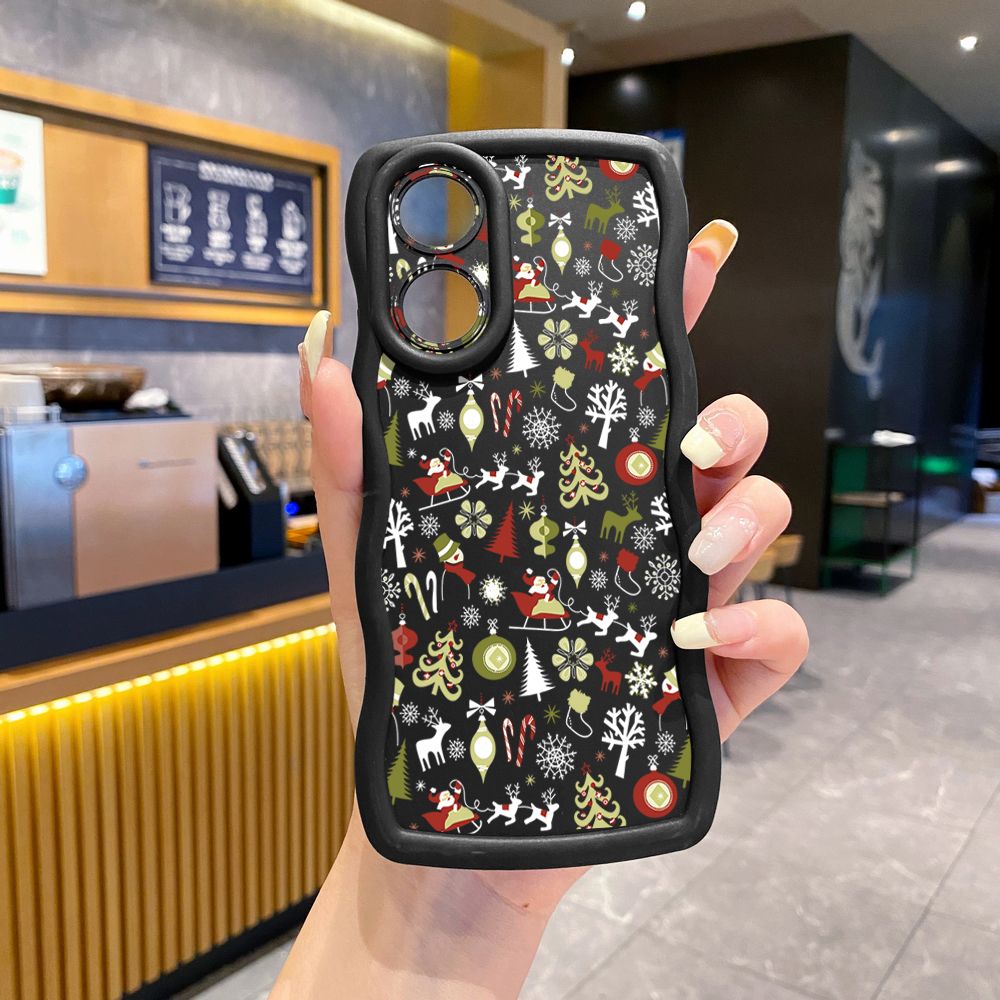 For OPPO Reno 5 6 Lite 7 8 Reno 7Z 8 Z 5F F19 F21 Pro Merry Christmas Snowman Wave Frame Phone Case Anti Drop Cover