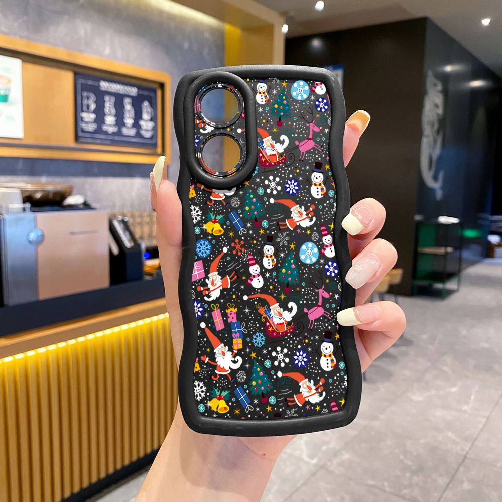 For OPPO Reno 5 6 Lite 7 8 Reno 7Z 8 Z 5F F19 F21 Pro Merry Christmas Snowman Wave Frame Phone Case Anti Drop Cover