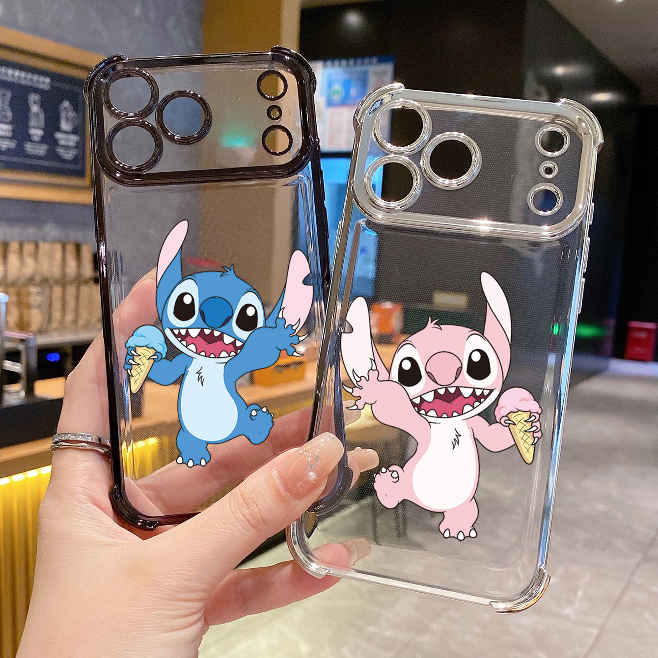 for iPhone 17 Pro Max 16 15 14 Plus Plating Phone Case Shockproof Cover Icecream Couple Stitch