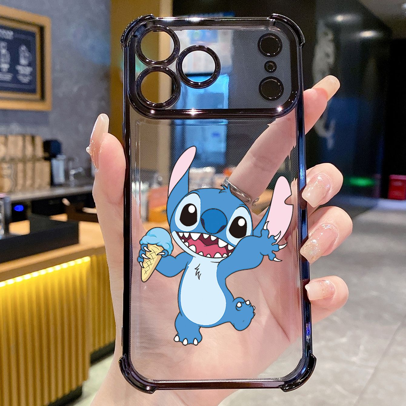 for iPhone 17 Pro Max 16 15 14 Plus Plating Phone Case Shockproof Cover Icecream Couple Stitch