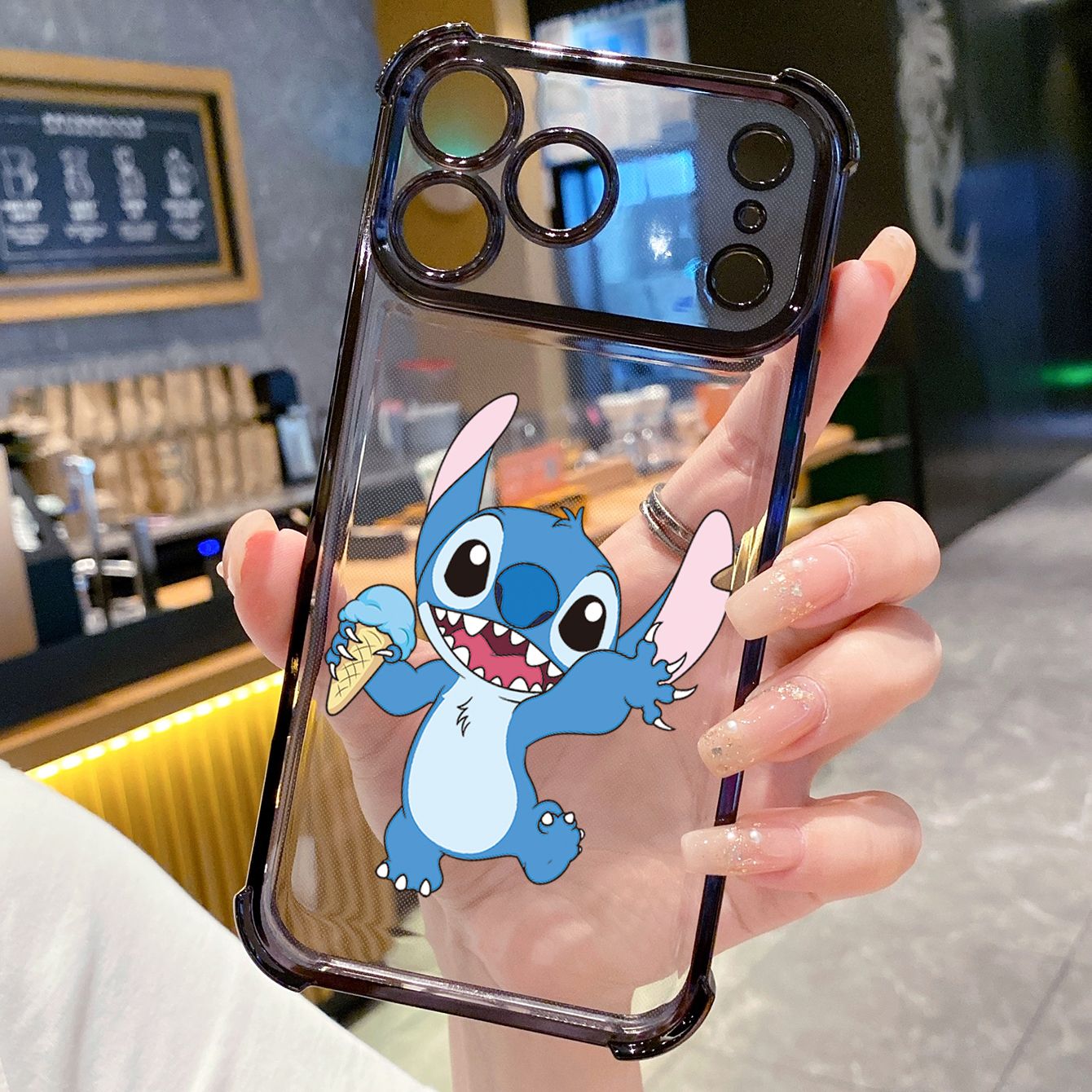 for iPhone 17 Pro Max 16 15 14 Plus Plating Phone Case Shockproof Cover Icecream Couple Stitch
