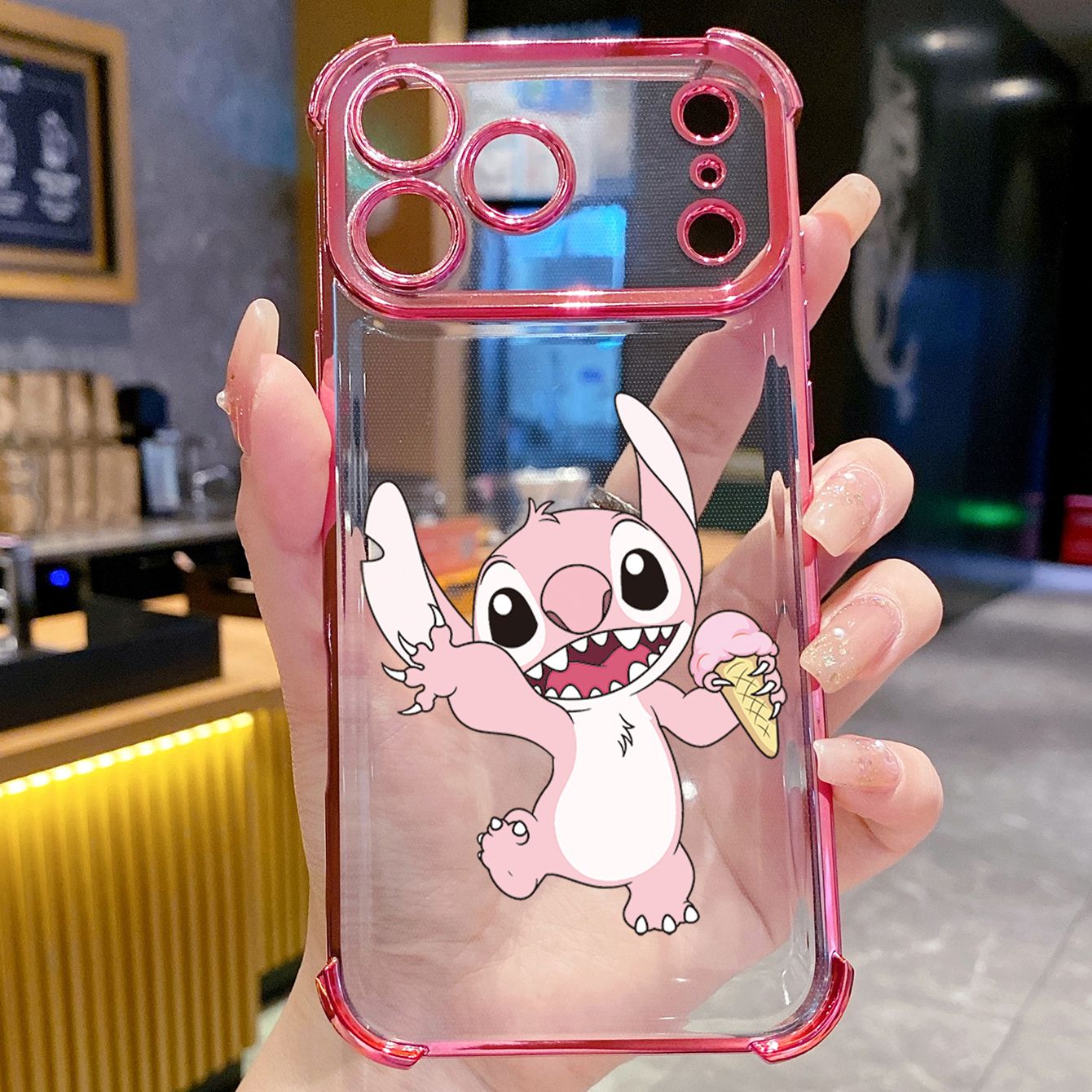 for iPhone 17 Pro Max 16 15 14 Plus Plating Phone Case Shockproof Cover Icecream Couple Stitch