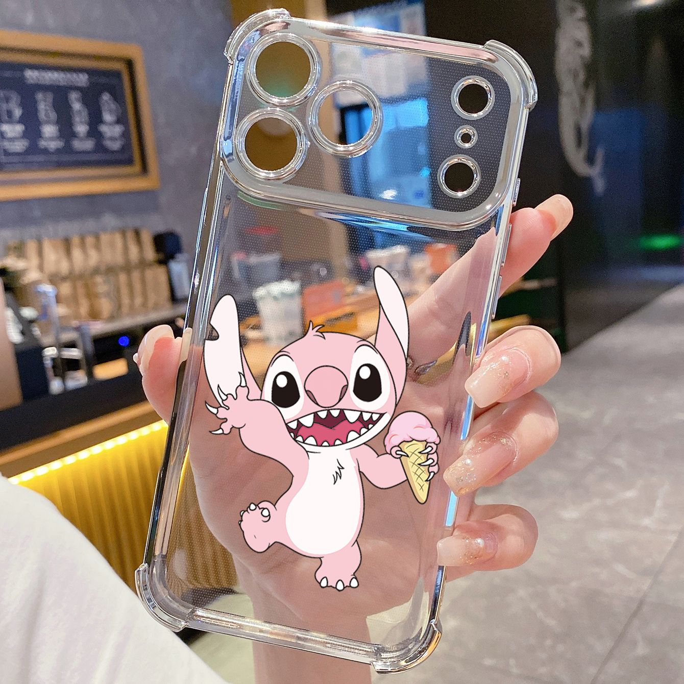 for iPhone 17 Pro Max 16 15 14 Plus Plating Phone Case Shockproof Cover Icecream Couple Stitch