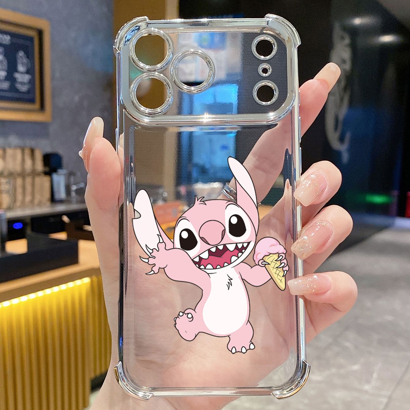 for iPhone 17 Pro Max 16 15 14 Plus Plating Phone Case Shockproof Cover Icecream Couple Stitch