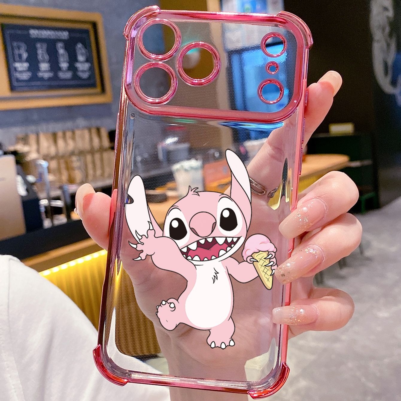 for iPhone 17 Pro Max 16 15 14 Plus Plating Phone Case Shockproof Cover Icecream Couple Stitch