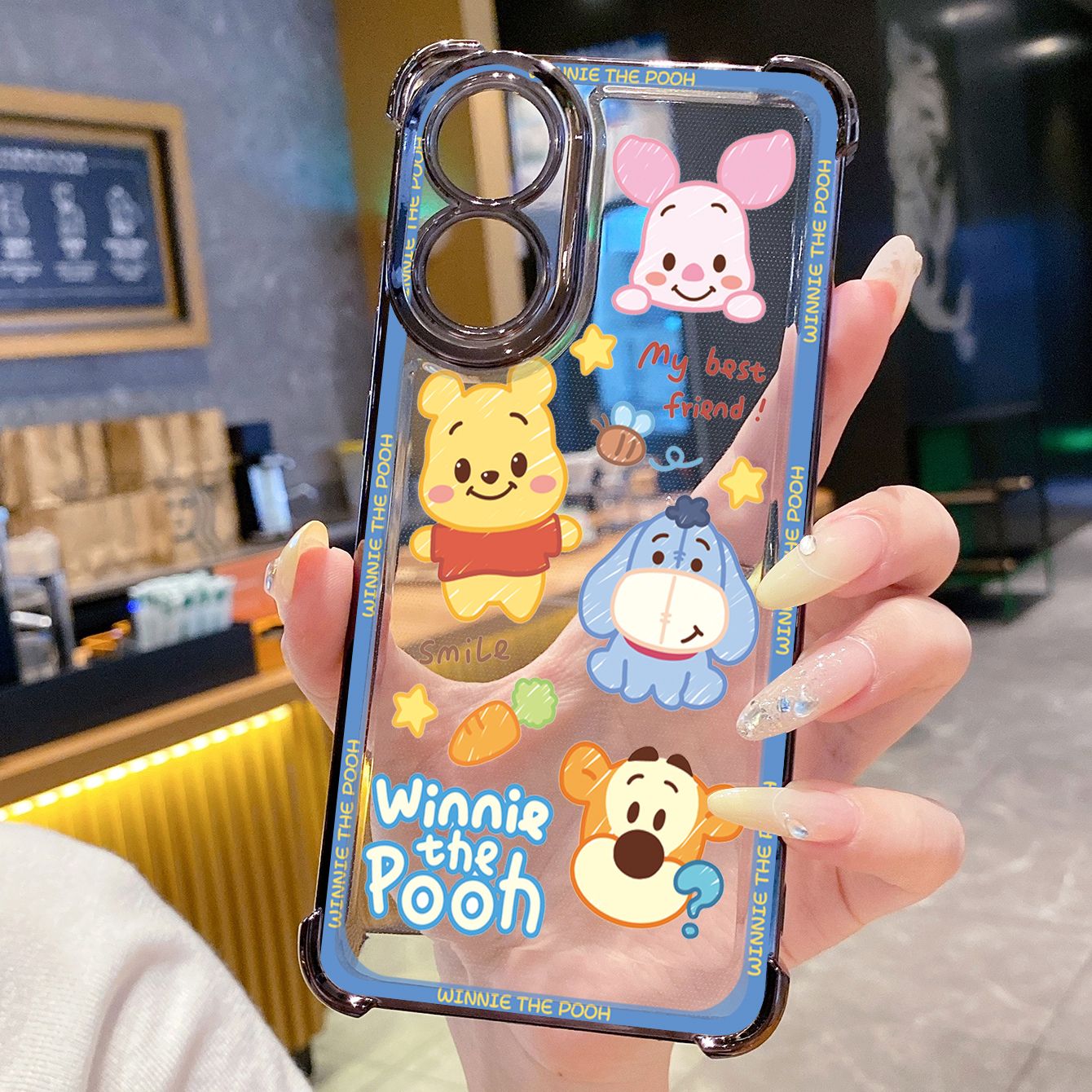 for OPPO A38 A5 Pro Realme C63 C51 C75 VIVO Plating Phone Case Shockproof Cover Winnie the Pooh