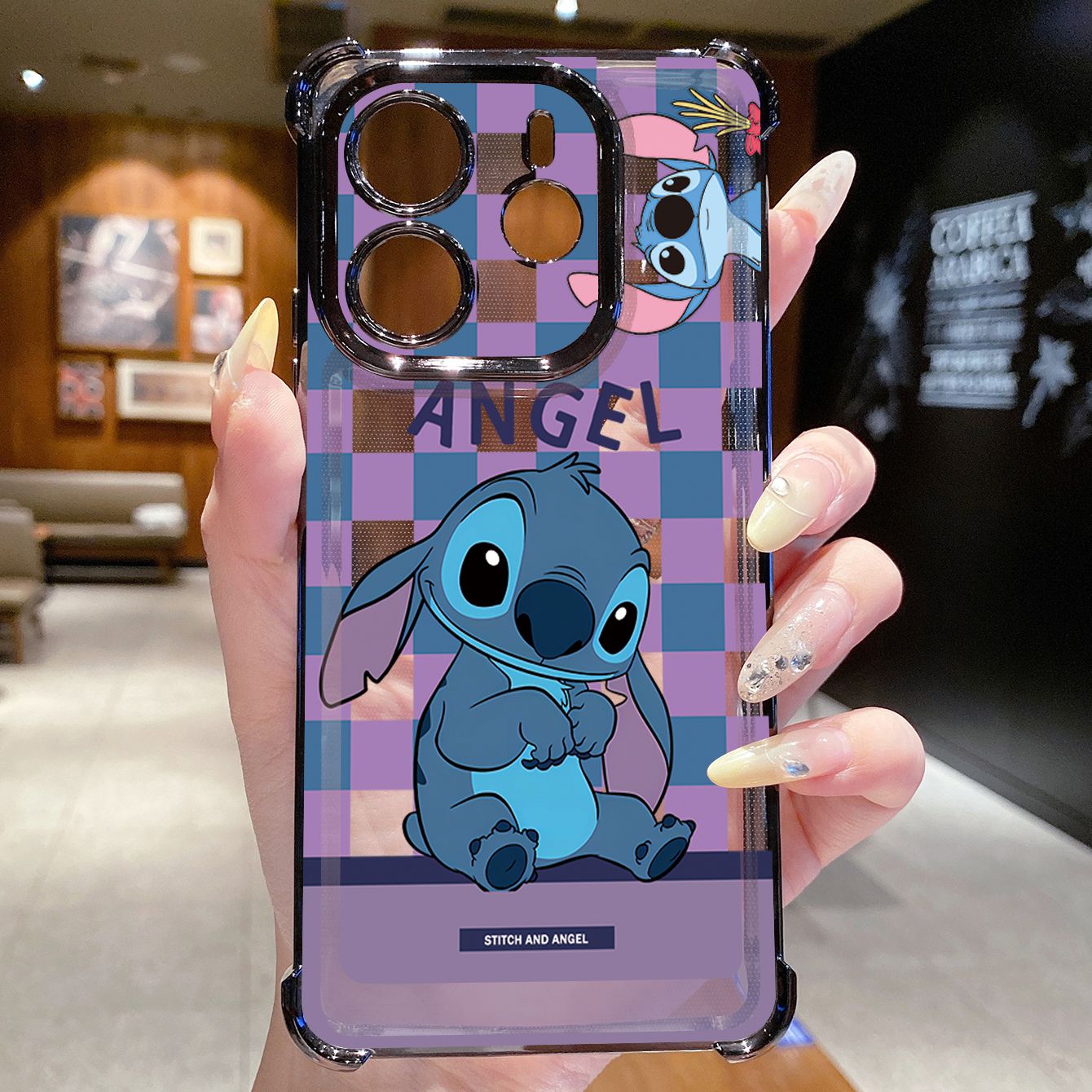 for Redmi Note 14 Pro 14C 13C POCO X7 Plating Phone Case Shockproof Cover Angel Stitch Cute Couple