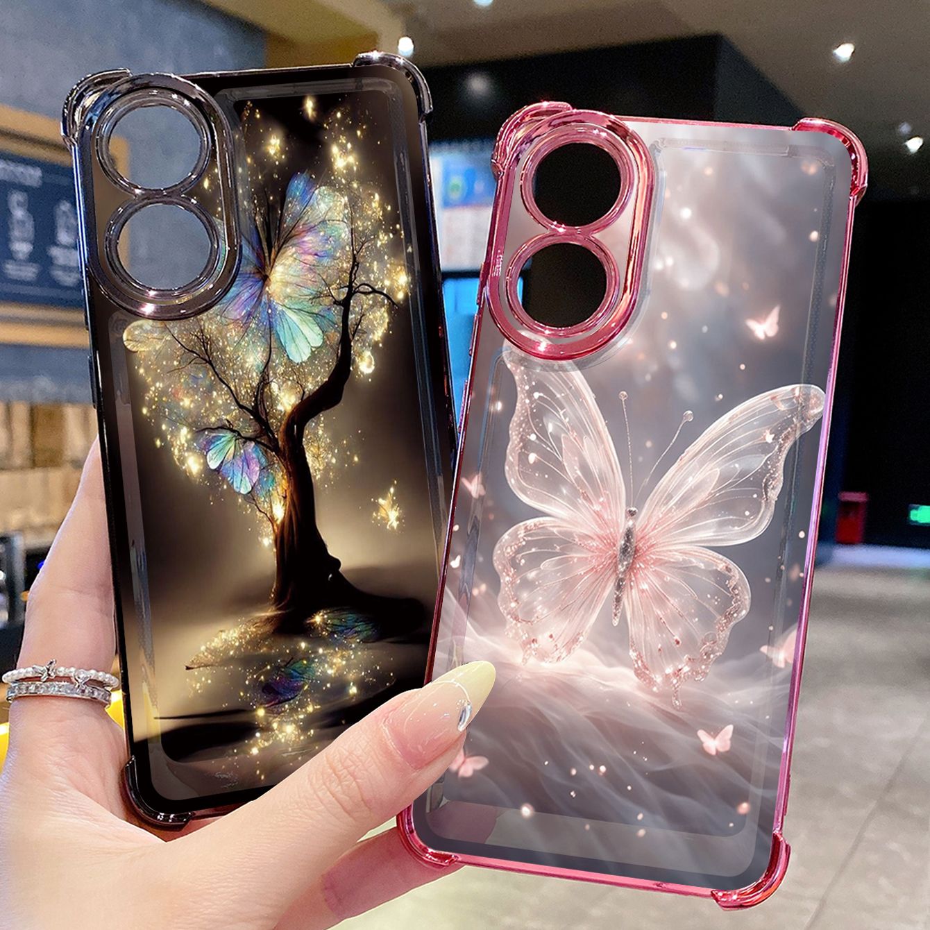 for OPPO A38 A5 Pro Realme C63 C51 C75 VIVO Plating Phone Case Shockproof Cover Bling Butterfly Tree