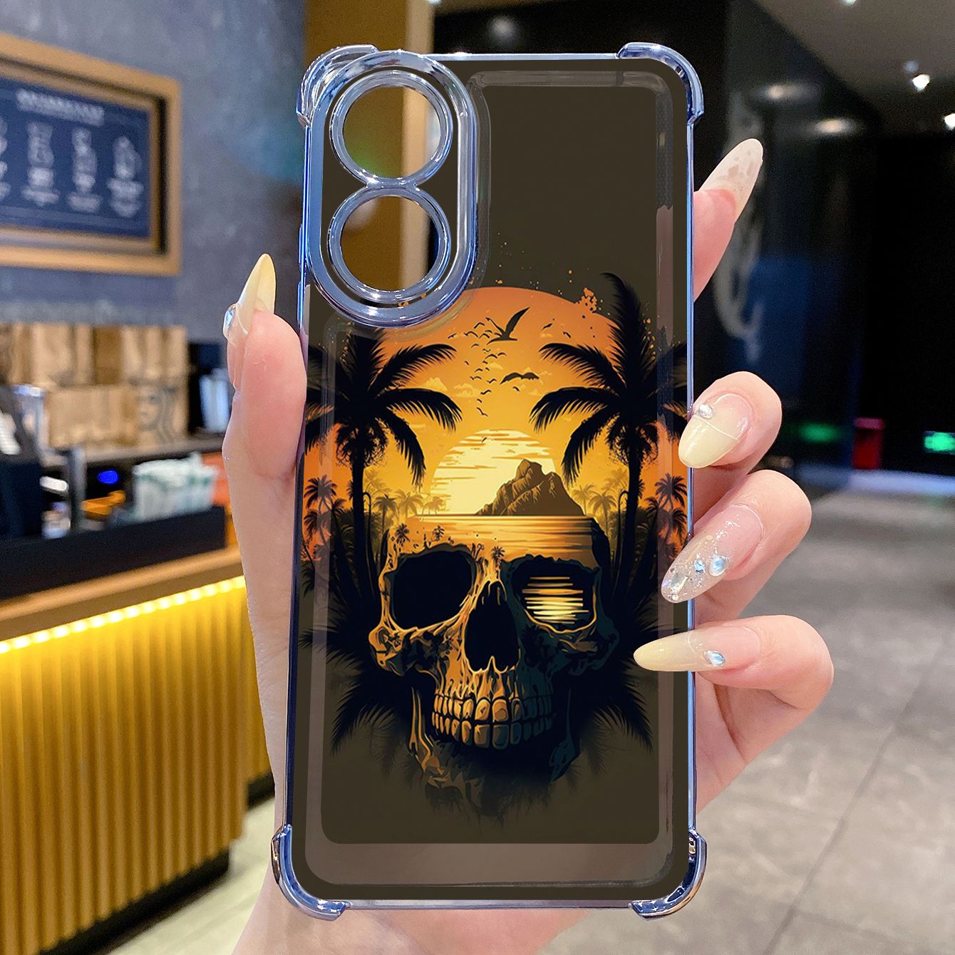 for OPPO A38 A5 Pro Realme C63 C51 C75 VIVO Plating Phone Case Shockproof Cover Coconut Tree Skull