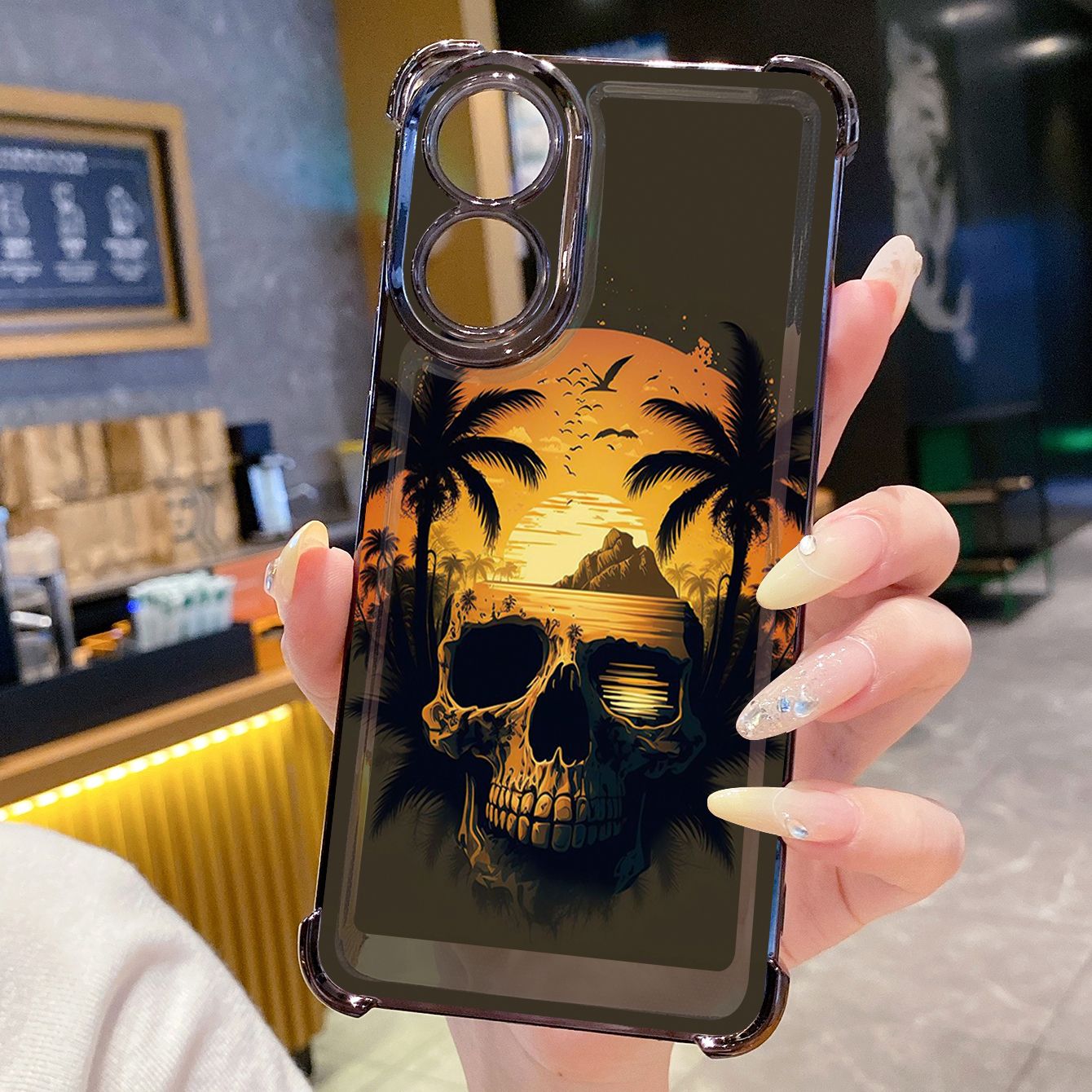 for OPPO A38 A5 Pro Realme C63 C51 C75 VIVO Plating Phone Case Shockproof Cover Coconut Tree Skull