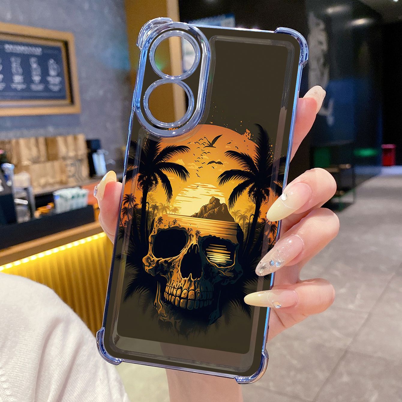 for OPPO A38 A5 Pro Realme C63 C51 C75 VIVO Plating Phone Case Shockproof Cover Coconut Tree Skull