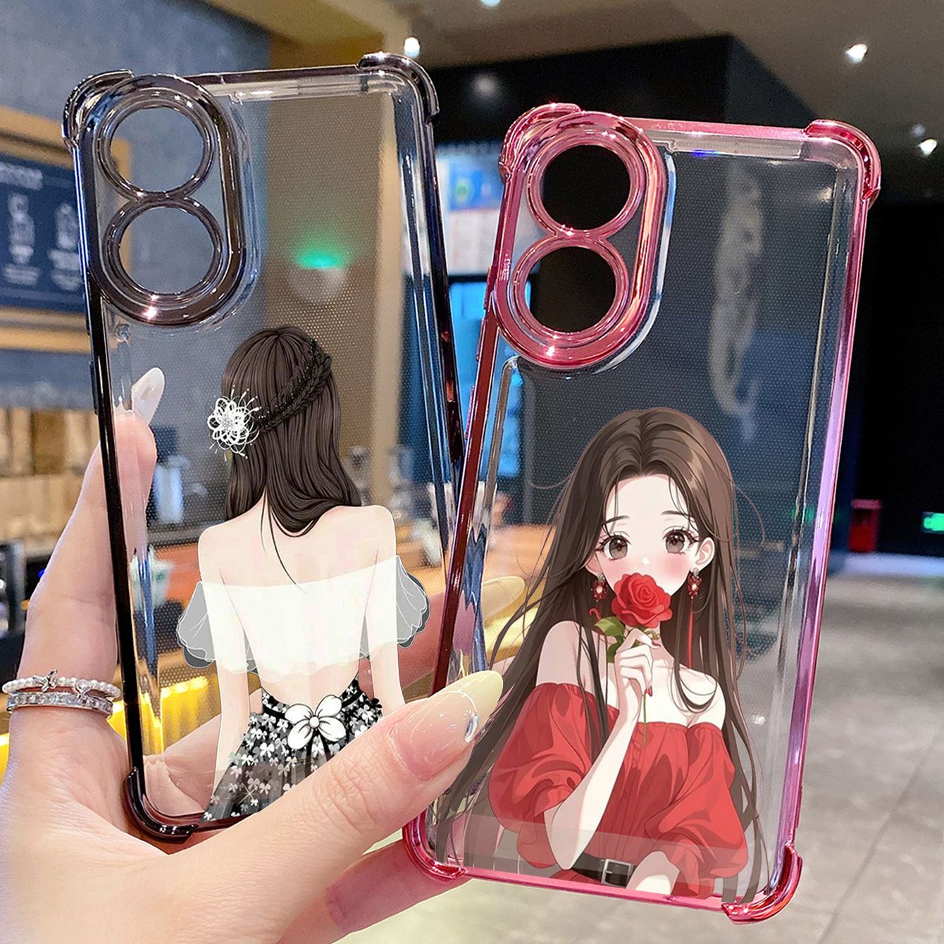 for OPPO A38 A5 Pro Realme C63 C51 C75 VIVO Plating Phone Case Shockproof Cover Cute Girl