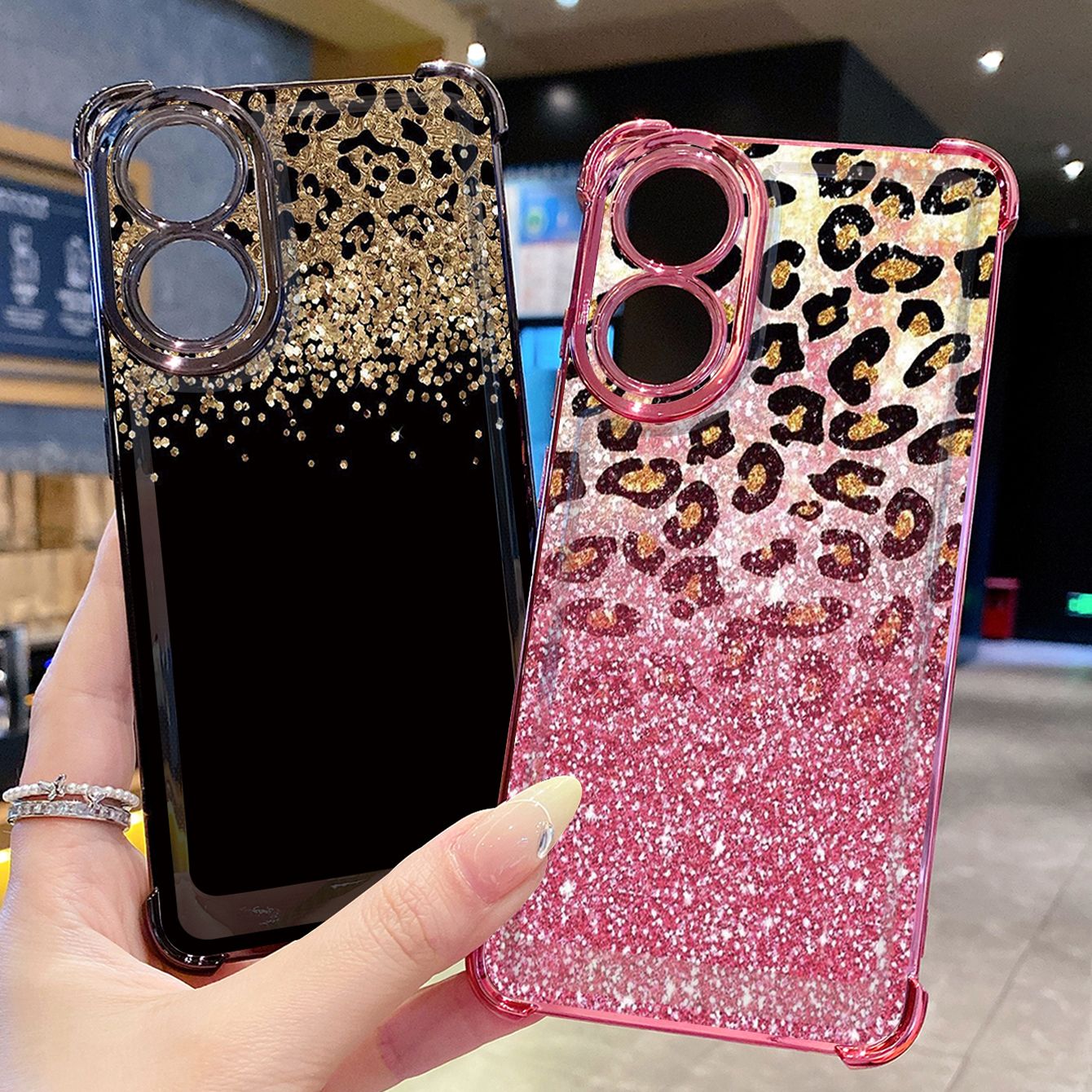 for OPPO A38 A5 Pro Realme C63 C51 C75 VIVO Plating Phone Case Shockproof Cover Leopard Gradient