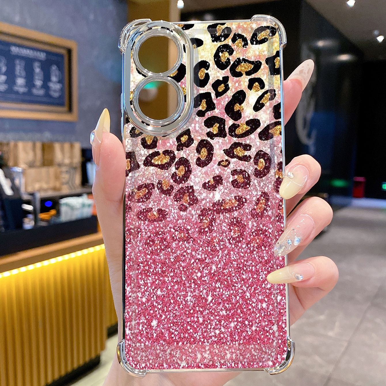for OPPO A38 A5 Pro Realme C63 C51 C75 VIVO Plating Phone Case Shockproof Cover Leopard Gradient